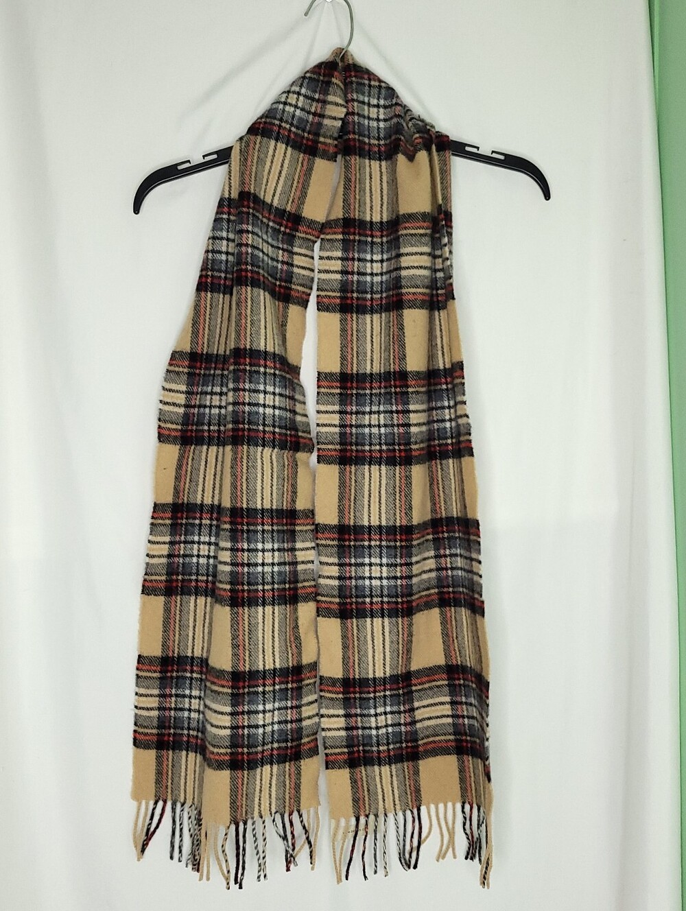 BLARNEY WOOLEN MILLS Women's Camel & Plaid Lambswool Scarf (NWT)